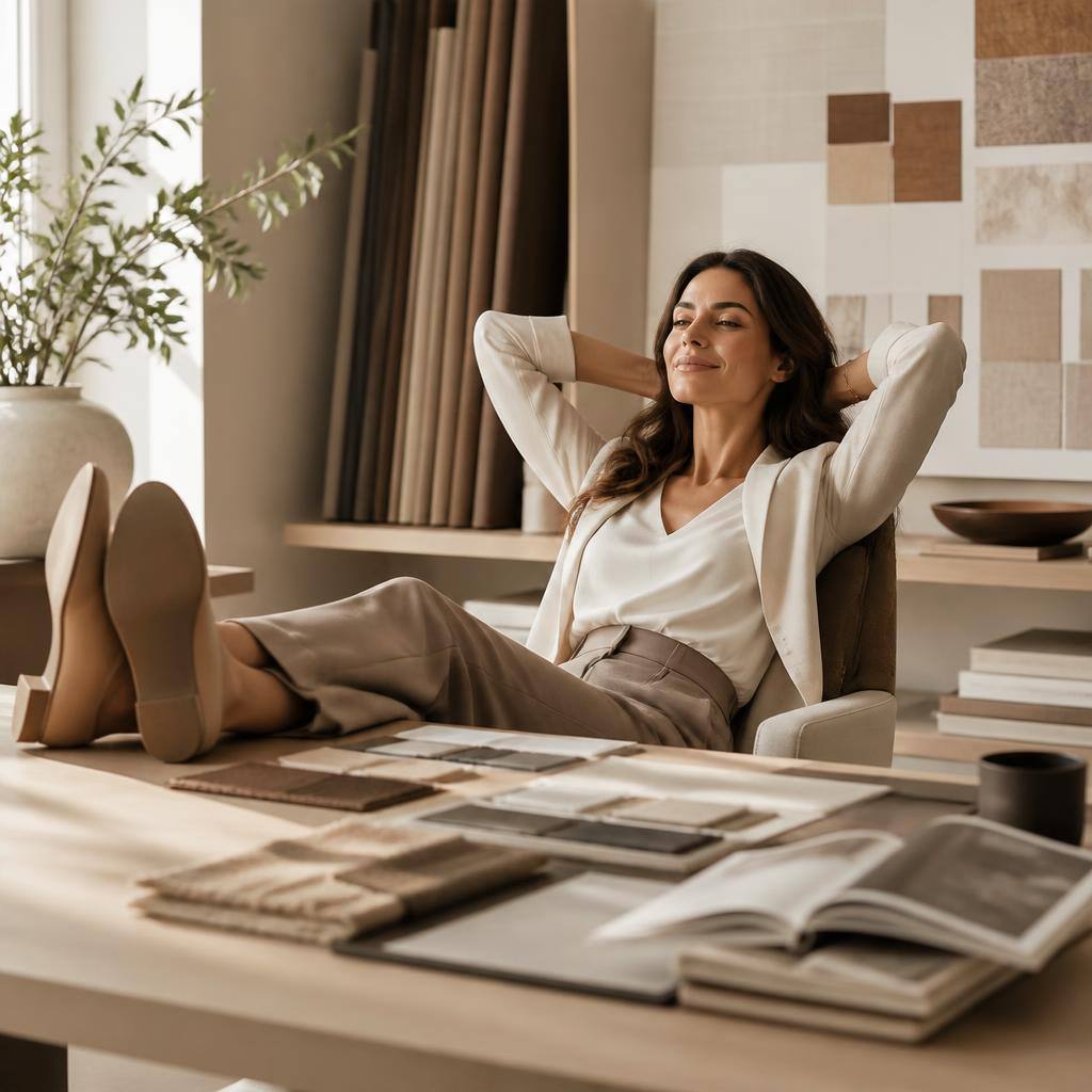 Interior designer relaxing after finishing her ordering